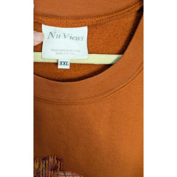 Nu Views Rust Orange XXL Long-Sleeve Top Abstract Patchwork vintage 80s Western - Picture 4 of 14